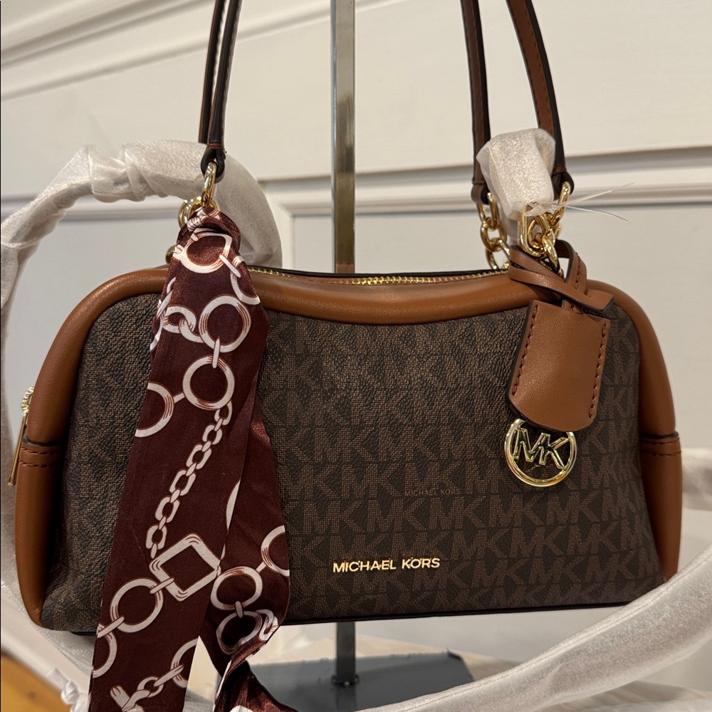 Michael Kors Bag Jet Set Signature Brown Leather Satchel Crossbody - Picture 3 of 16